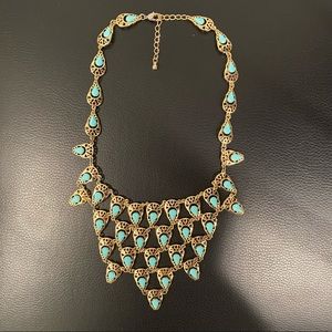 Turquoise Teardrop Goddess Gold Wire Necklace